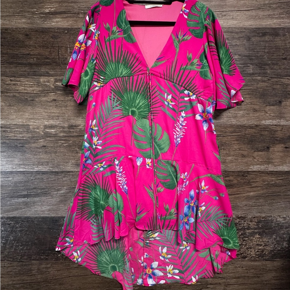 Carmela Tropical Pink Floral Dress‎ Beach Pool Cover Up